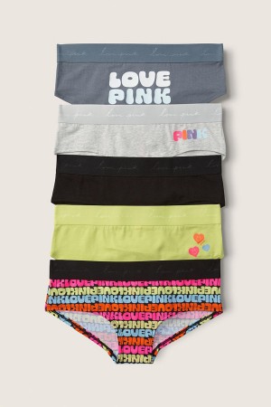 Victoria's Secret Baumwoll Hipster Knickers 5 Pack Black/Grey/Green Logo Print | 410963DKE