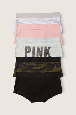 Victoria's Secret Baumwoll Kurzes Knickers 5 Pack Black/Grey/Pink/Green | 972346KJN