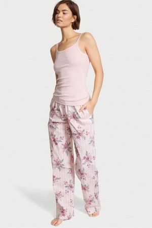 Victoria's Secret Baumwoll Long Pyjamas Rosa Streifen | 690547MAX