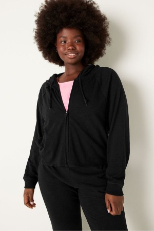 Victoria's Secret Baumwoll Slub Crop Cut Off Full Zip Hoodie Rosa | 258497QUL