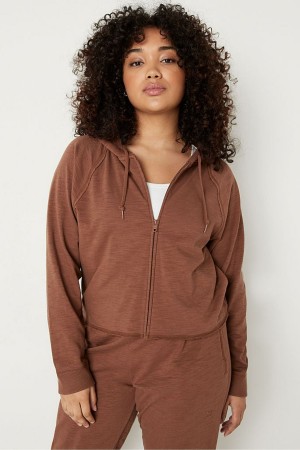 Victoria's Secret Baumwoll Slub Crop Cut Off Full Zip Hoodie Rosa | 712365UXJ