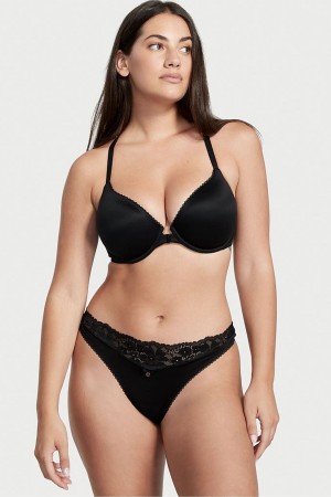 Victoria's Secret Body by Victoria Front Befestigung Spitze Trim Lightly Gefütterte Demi Bra Schwarz | 476019DEO