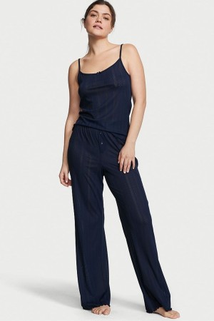 Victoria's Secret Cami Long Pyjamas Navy Blau | 249718QYW