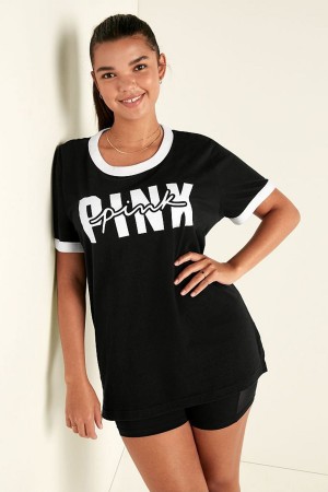 Victoria's Secret Campus Ringer T-Shirt Schwarz | 872659CEI