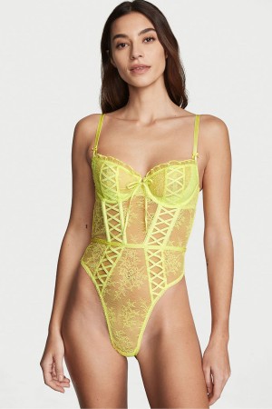 Victoria's Secret Dream Angels Spitze Unlined Balcony Bodysuit Lime Citron | 593024NVO