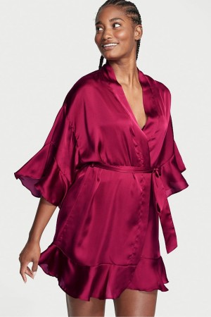 Victoria's Secret Flounce Satin Robe Bordeaux Rot | 415390GCB