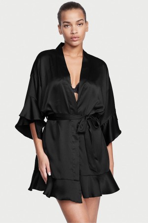 Victoria's Secret Flounce Satin Robe Schwarz | 156390JKD