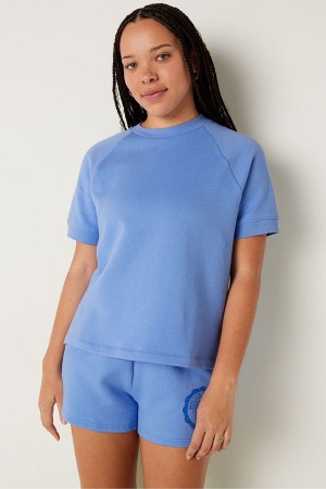 Victoria's Secret Kurzes Sleeve Oversized Crew Neck T-Shirt Blau | 240317DMB