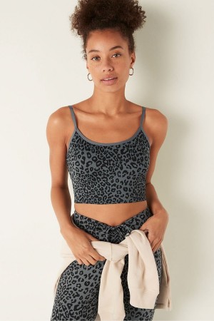 Victoria's Secret Lightly Gefütterte Low Impact Sport Crop Top Dunkelleopard Grau | 965730HCO