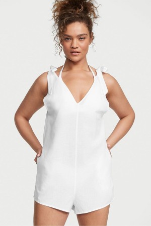 Victoria's Secret Linen Playsuit Cover Up Weiß | 806714GVC