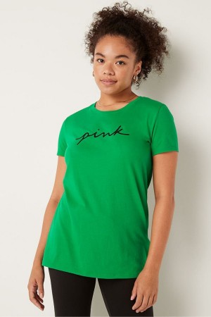 Victoria's Secret Logo Kurzes Sleeve T-Shirt Grün | 327864ILW