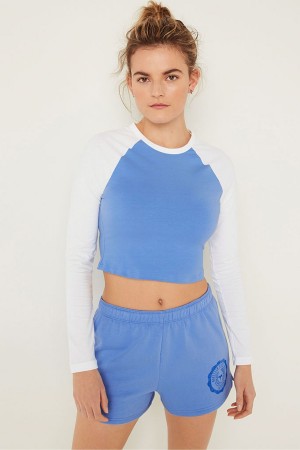 Victoria's Secret Long Sleeve Crop T-Shirt Blau | 843710GLA