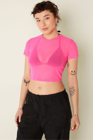 Victoria's Secret Mesh Kurzes Sleeve T-Shirt Rosa | 691872LNI