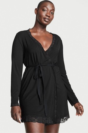 Victoria's Secret Modal Kurzes Long Sleeve Robe Schwarz | 321460LMF