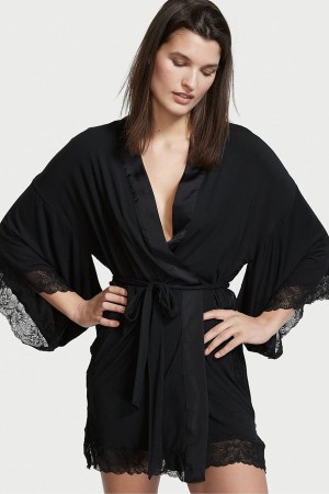 Victoria's Secret Modal Spitze Robe Schwarz | 162390DWS