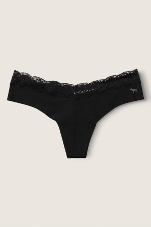 Victoria's Secret No-Show No Show Spitze Trim Tanga Knickers Schwarz | 024961ZTC