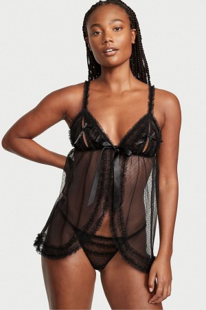 Victoria's Secret Ruffle Peekaboo Babydoll Schwarz | 159738GJZ