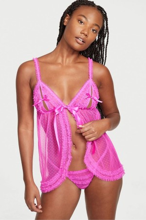 Victoria's Secret Ruffle Peekaboo Babydoll Schwarz | 697123CRF