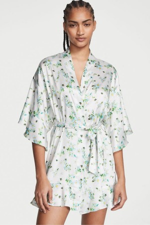 Victoria's Secret Satin Flounce Robe Honeybee Floral Print | 607345NOD