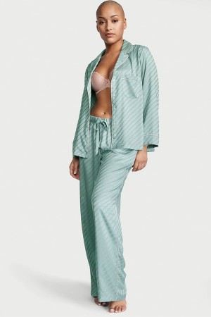 Victoria's Secret Satin Long Pyjamas Grün | 067952ICM