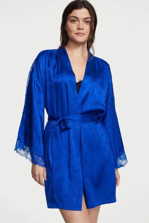 Victoria's Secret Satin Spitze Robe Blau | 839024RLC