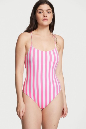 Victoria's Secret Scoop Neck Swimsuit Rosa Streifen | 065279GVS