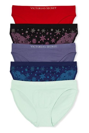 Victoria's Secret Seamless Bikini Knickers 5 Pack Red/Blue/Purple/Black/Green | 162457DAK