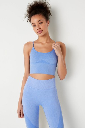 Victoria's Secret Seamless Lightly Gefütterte Sports Crop Bra Blau | 291543UIA