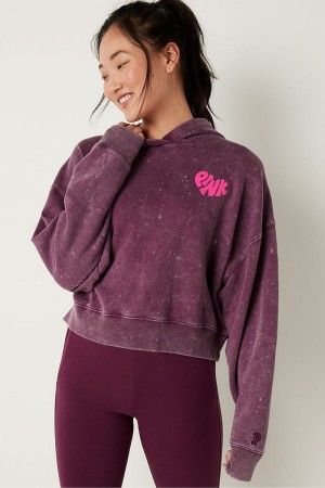 Victoria's Secret Shine Crop Long Sleeve Hoodie Bordeaux Rot | 731895GHY