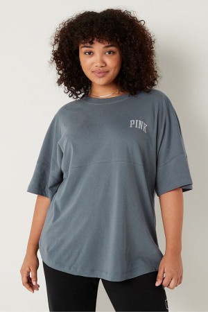 Victoria's Secret Shine Oversized Kurzes Sleeve T-Shirt Dunkelgrau | 237608WDC