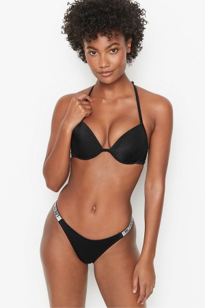 Victoria's Secret Shine Riemen Swim Bikini Bottom Schwarz | 572493JYT