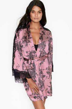 Victoria's Secret Spitze Inset Kimono Robe Schwarz | 471025AEI