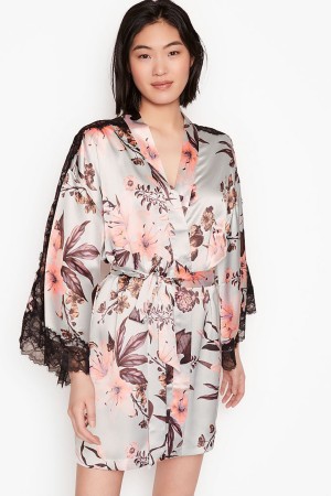 Victoria's Secret Spitze Inset Kimono Robe Schwarz | 840179YJD