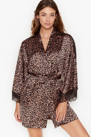 Victoria's Secret Spitze Inset Kimono Robe Schwarz | 367594JHF