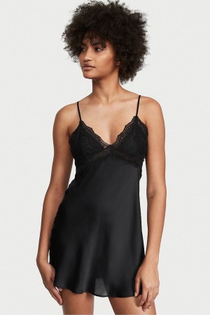 Victoria's Secret Spitze Plunge OpenBack Slip Schwarz | 267934XRF