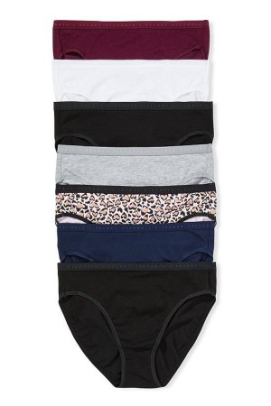 Victoria's Secret Stretch Baumwoll Baumwoll Bikini Knickers 7 Pack Black/White/Blue/Grey/Purple/Leopard | 013894STH