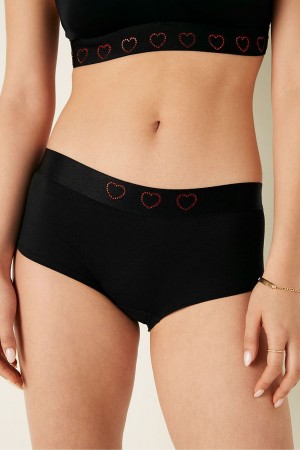 Victoria's Secret Stretch Baumwoll Baumwoll Logo Kurzes Knickers Schwarz Schwarz | 721984KZN