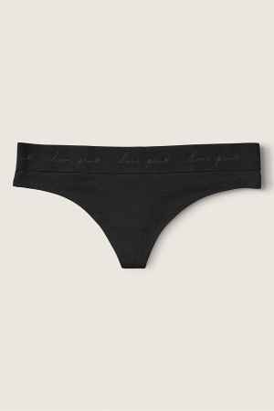 Victoria's Secret Stretch Baumwoll Baumwoll Logo Tanga Knickers Schwarz | 472096RPB