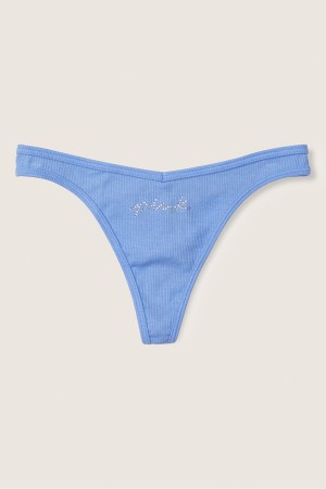 Victoria's Secret Stretch Baumwoll Baumwoll Tanga Knickers Blau Blau | 986107ZOF