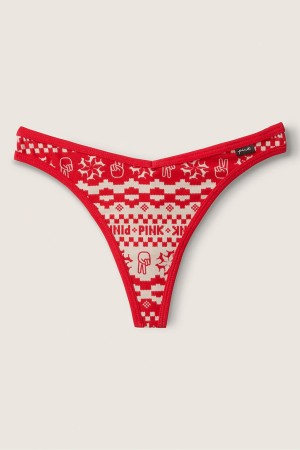 Victoria's Secret Stretch Baumwoll Baumwoll Tanga Knickers Rot Weiß | 206819BRS