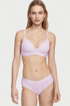 Victoria's Secret Stretch Baumwoll Logo Taille Pointelle Hipster Knickers Lila | 916347PHB