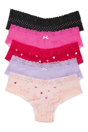 Victoria's Secret Stretch Baumwoll Spitze Trim Cheeky Baumwoll Knickers 5 Pack Black/Pink/Purple | 648152SBF