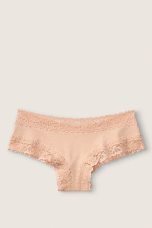 Victoria's Secret Stretch Baumwoll Spitze Trim Cheeky Knickers Buff Nude | 427098WPR