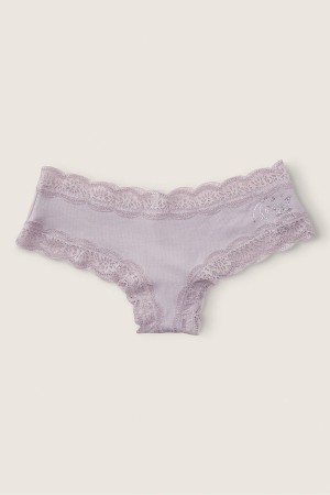 Victoria's Secret Stretch Baumwoll Spitze Trim Cheeky Knickers Lila Grau | 694837IVE