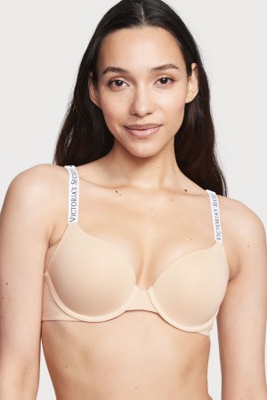 Victoria's Secret The T-Shirt Full Coverage Push Up Logo Bra Champagne Nude | 627409HNU