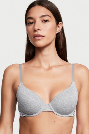 Victoria's Secret The T-Shirt Lightly Gefütterte Demi Logo Bra Grau | 693720MAC