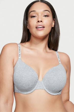 Victoria's Secret The T-Shirt Push Up Logo Riemen Bra Grau | 749215UAJ