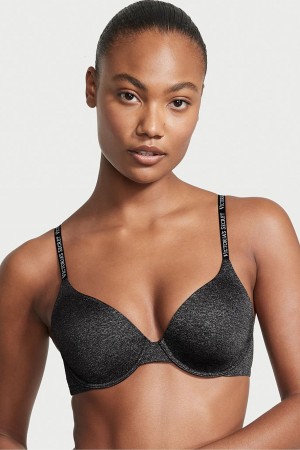 Victoria's Secret The T-Shirt Smooth Logo Riemen Lightly Gefütterte Full Cup T-Shirt Bra Schwarz | 745208SFY