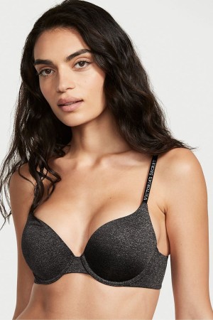 Victoria's Secret The T-Shirt Smooth Logo Riemen Full Cup Push Up T-Shirt Bra Schwarz | 430691BGH