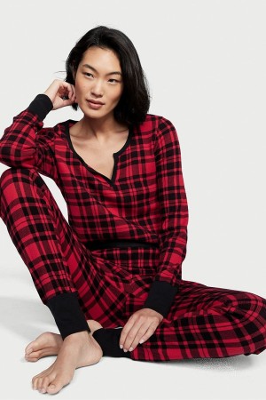 Victoria's Secret Thermal Long Sleeve Pyjamas Schwarz Rot | 890751ELP